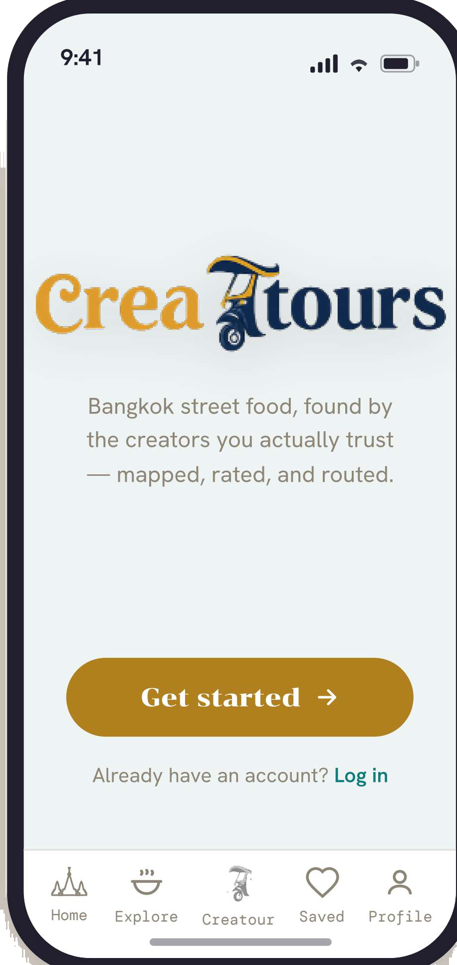 Creatours welcome screen